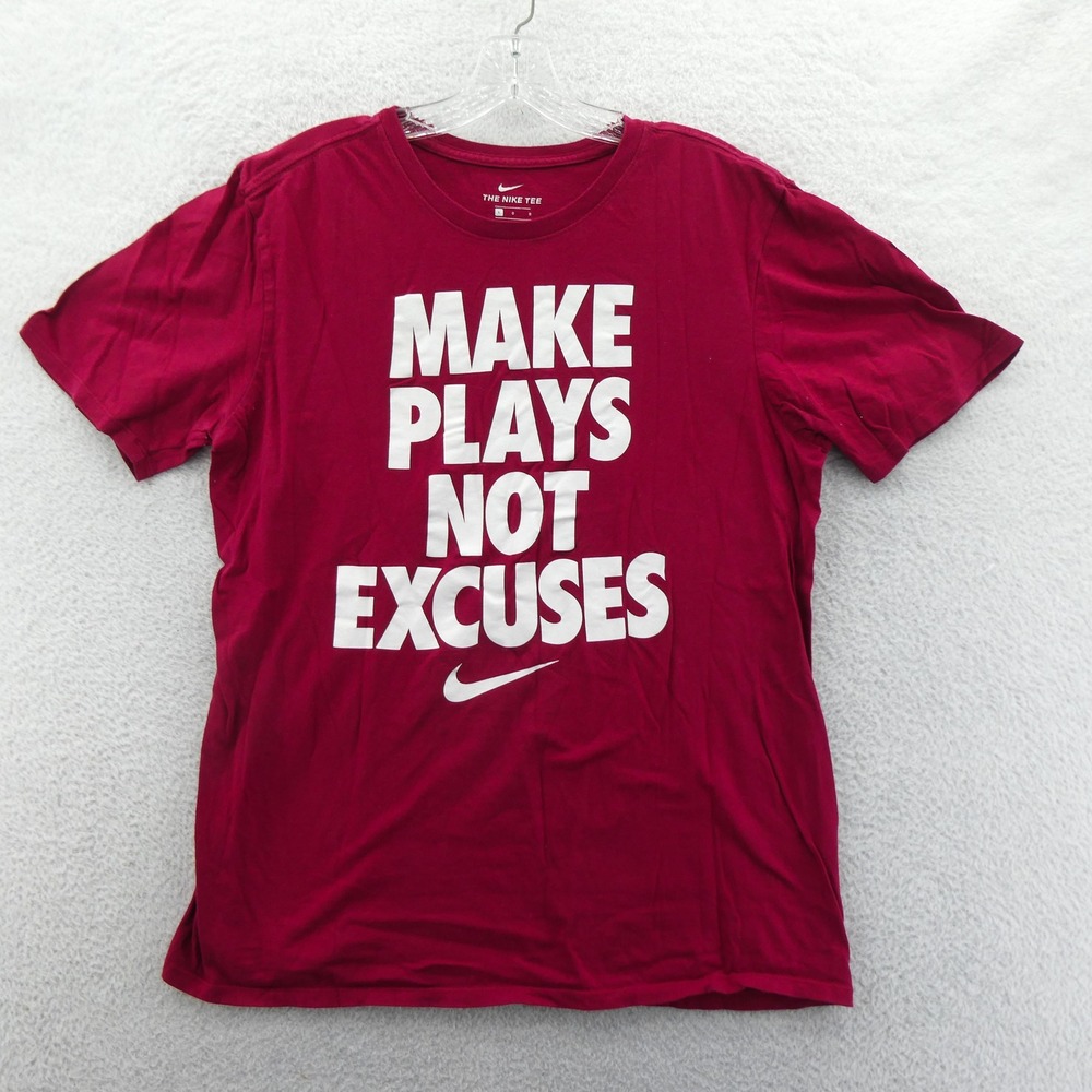 Nike Shirt Mens Large Make Plays Not Excuses Red Graphic Athletic Cut Cotton Mix